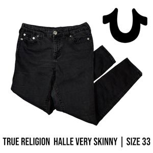True Religion HALLE MID RISE SUPER SKINNY JEAN Black Women's Plus Size 33 Comfy!
